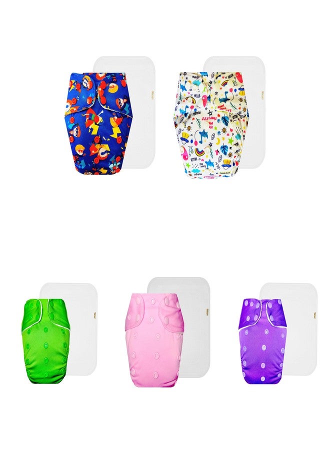 Dumbledo Premium Cloth Diaper with Cotton Insert (Pack of 5) | Snug Fit | Breathable | Quick Dry | Worry-Free Diapering | 3 Months - 3 Years | Unisex Baby - Image 1