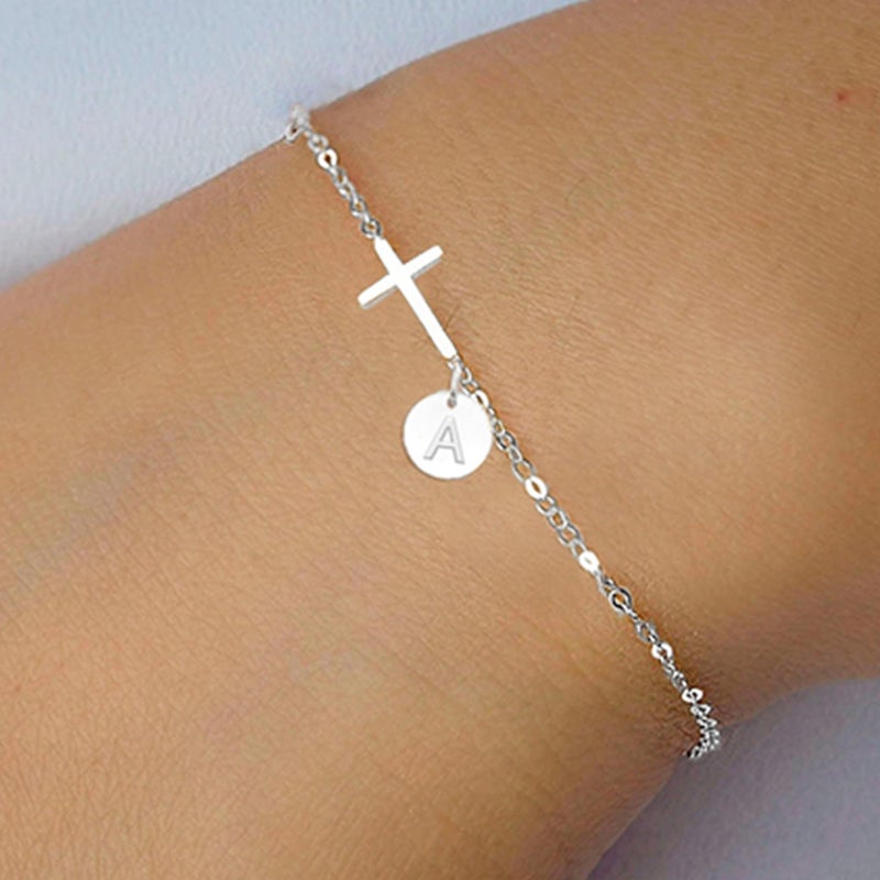 HiStock Easter Basket Stuffers for Teens, Dainty Cross Bracelet with Initial A Link Chain Bracelets Christian Gifts for Women Easter Baptism Religious Jewelry Christmas - Image 2