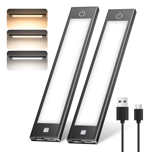 VST Under Cabinet Lighting Wireless 2 Pack Rechargeable 1800mAh Motion Sensor LED Closet Light 3 Color Temperature Dimmable Magnetic Step Night Light for Kitchen Stairs Wardrobe - Image 1