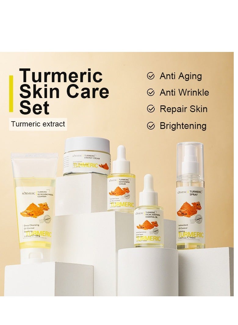 Kormesic مجموعة الكركم للعناية بالبشرة لمكافحة الشيخوخة وتفتيح البشرة ، بما في ذلك منظف الوجه ، السيروم ، الزيوت الأساسية المهدئة ، التونر ، الكريمات ، لتصحيح البقع الداكنة ، شد البشرة ، تحسين لون البشرة - Image 2