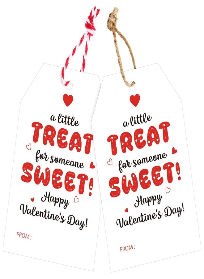 joycraft Valentine Gift Tags - 50Pcs Happy Valentine's Day Tags with String, White A Little Treat for Someone Sweet Valentine’s Day Hangtags for Gift Bags, Party Favor, Classroom Exchange - Image 1