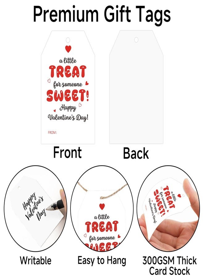 joycraft Valentine Gift Tags - 50Pcs Happy Valentine's Day Tags with String, White A Little Treat for Someone Sweet Valentine’s Day Hangtags for Gift Bags, Party Favor, Classroom Exchange - Image 3