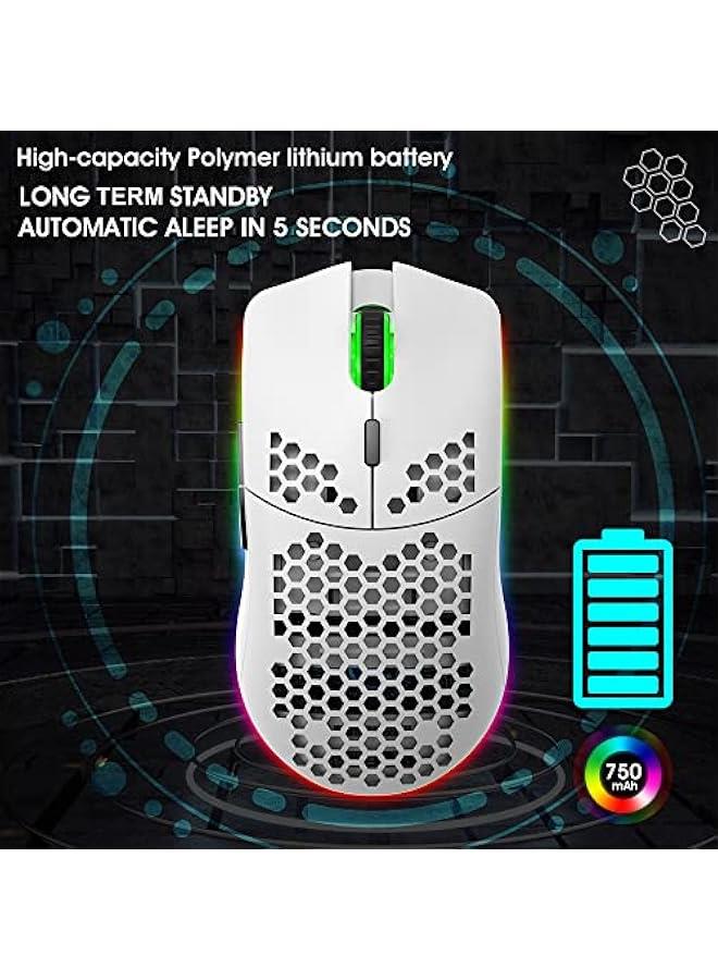 Wireless Gaming Mouse, Honeycomb Hollow Design Ergonomic Wireless Mouse with Backlight, 6 ons 4 Speed Adjustable DPI Computer Mouse Rechargeable RGB Gaming Wireless Mouse for Mac Laptop PC - Image 4
