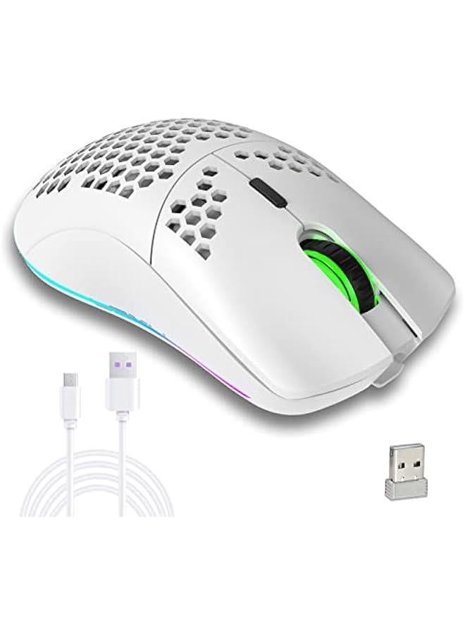Wireless Gaming Mouse, Honeycomb Hollow Design Ergonomic Wireless Mouse with Backlight, 6 ons 4 Speed Adjustable DPI Computer Mouse Rechargeable RGB Gaming Wireless Mouse for Mac Laptop PC - Image 1