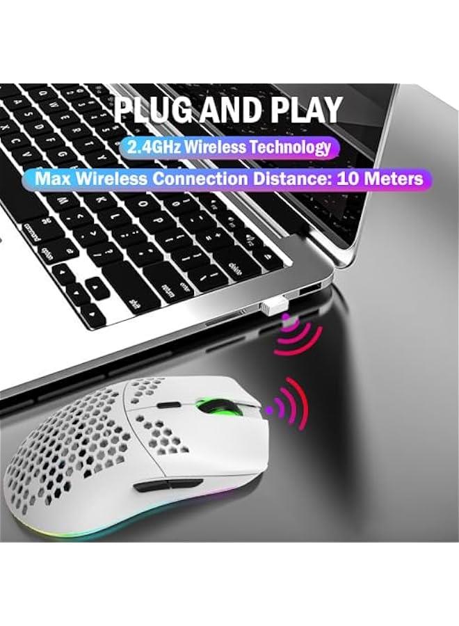 Wireless Gaming Mouse, Honeycomb Hollow Design Ergonomic Wireless Mouse with Backlight, 6 ons 4 Speed Adjustable DPI Computer Mouse Rechargeable RGB Gaming Wireless Mouse for Mac Laptop PC - Image 3