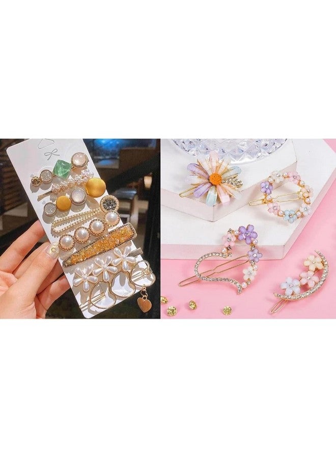 Blubby Korean Style Pearl Metal Hair clips, Rhinestones Plastic Pearl Barrettes Flower Lock Pin Hair Accessories for Women & Girls, Multicolor, Pack of 12 - Image 2