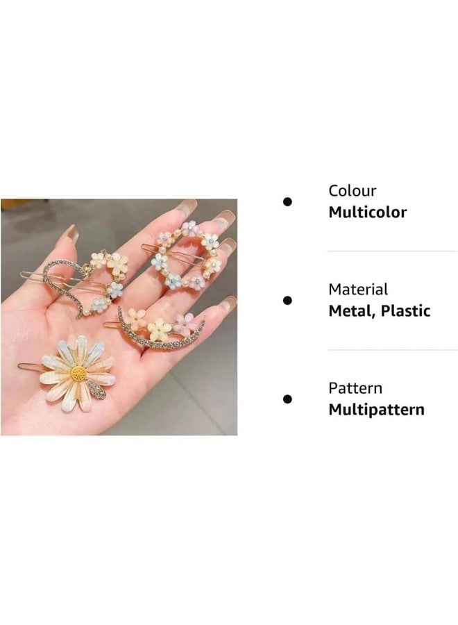 Blubby Korean Style Pearl Metal Hair clips, Rhinestones Plastic Pearl Barrettes Flower Lock Pin Hair Accessories for Women & Girls, Multicolor, Pack of 12 - Image 5