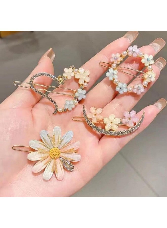 Blubby Korean Style Pearl Metal Hair clips, Rhinestones Plastic Pearl Barrettes Flower Lock Pin Hair Accessories for Women & Girls, Multicolor, Pack of 12 - Image 3