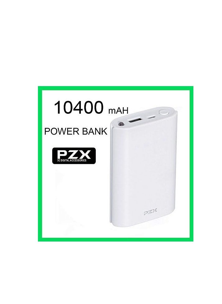 pzx-c146 باور بانك سريع الشحن بسعة 10400 مل امبير بمخرج يو اس بي و مخرج تايب اي و كشاف ليد بتصميم انيق وخامات عالية الجودة اللون-ابيض