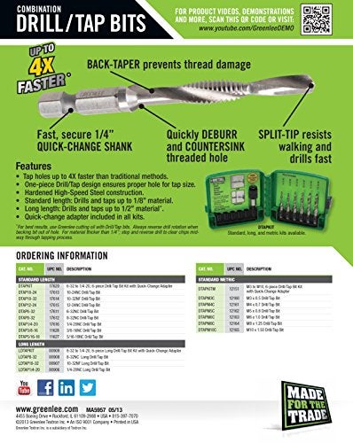 Greenlee LDTAPKIT Drill/Tap/Countersink Set, Hss, 7 Pcs., 8-32 to 1/4-20 - Image 5