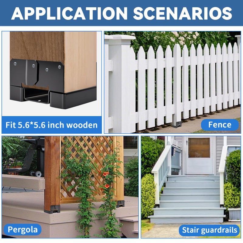 INCEPRIPARI 6x6 Post Base 6 PCS Post Bracket Inner Size 5.6"x5.6" Heavy Duty Metal Fence Post Anchor, Black Post Base for Concrete for Wood Deck Pergola Porch Railing Mailbox Support - Image 3