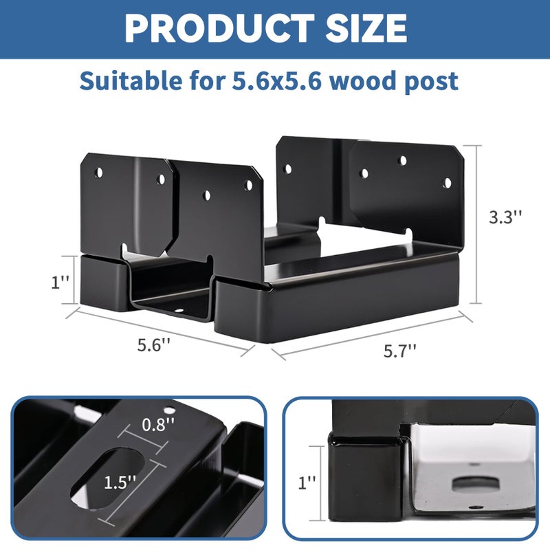 INCEPRIPARI 6x6 Post Base 6 PCS Post Bracket Inner Size 5.6"x5.6" Heavy Duty Metal Fence Post Anchor, Black Post Base for Concrete for Wood Deck Pergola Porch Railing Mailbox Support - Image 2