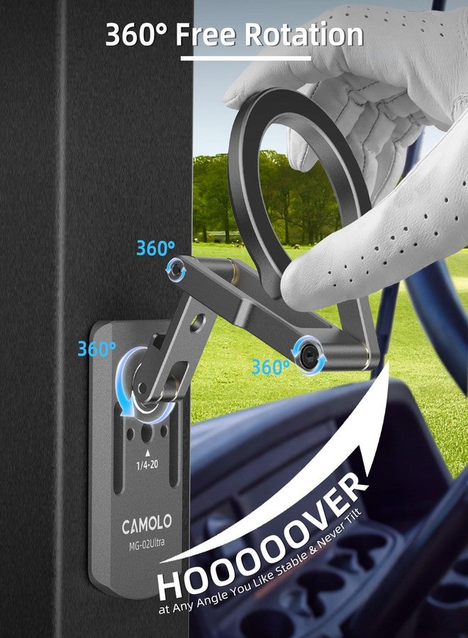CAMOLO GEEK Dual-Sided Magnetic Aluminum Golf Cart Phone Holder w 1/4" Screw & Cold Shoe & Arca & Safety Strap, Compatible with MagSafe iPhone, Fits EZGO, Club Car, Yamaha, Golf Cart Accessories，Golf & Gym Gifts - Image 2