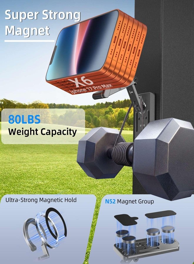 CAMOLO GEEK Dual-Sided Magnetic Aluminum Golf Cart Phone Holder w 1/4" Screw & Cold Shoe & Arca & Safety Strap, Compatible with MagSafe iPhone, Fits EZGO, Club Car, Yamaha, Golf Cart Accessories，Golf & Gym Gifts - Image 3
