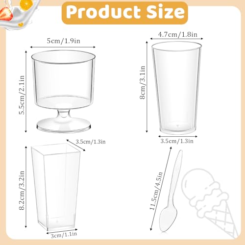 ALEXPRE 240 Packs 2/3 oz Mini Dessert Cups with Spoons, Square/Round/Round Goblet Clear Dessert Parfait Cups, Mini Plastic Dessert Cups Small Reusable Fruit Ice Cream Pudding Appetizer Cup Bowls - Image 2