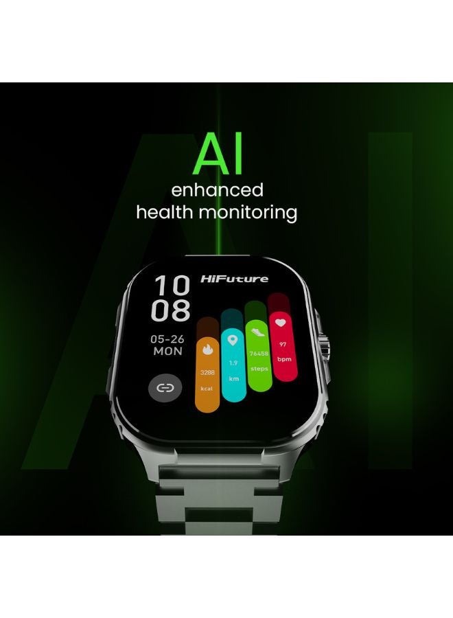 HiFuture Ultra3 PRO Premium Stainless Steel Smart Calling Watch, 2.04 Inch AMOLED Display, Silver - Image 4