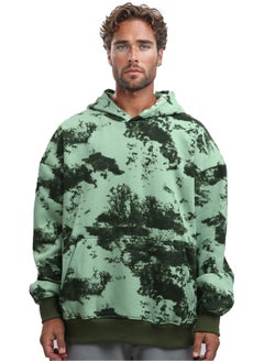 RAVIN Long Sleeve Olive & Black Tie Dye Relaxed Fit Hoodie 