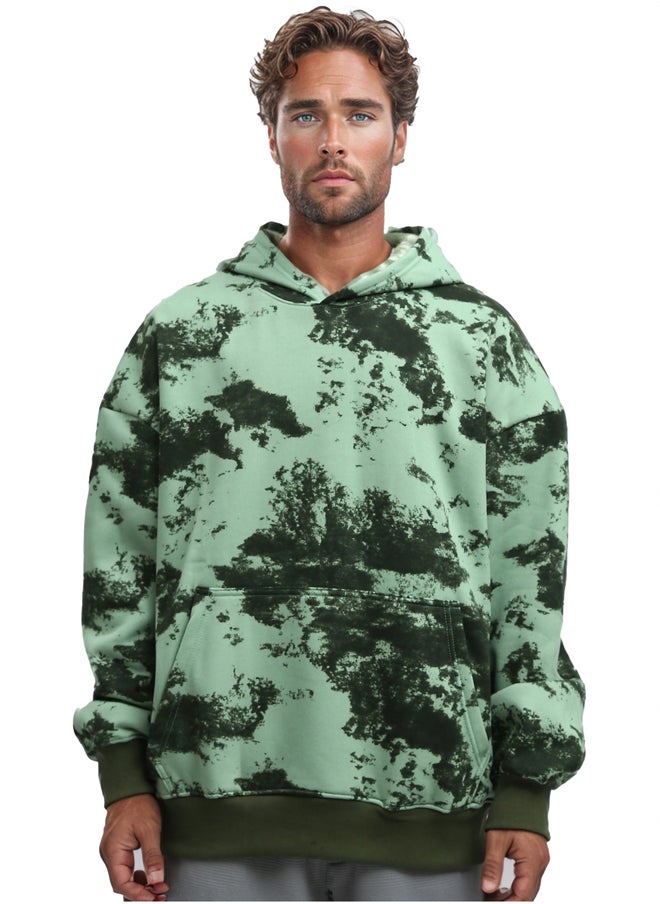 RAVIN Long Sleeve Olive & Black Tie Dye Relaxed Fit Hoodie 