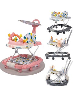 Gonice Baby Walker for Boys and Girls with Adjustable Height and Removable Footrest,Foldable Baby Walker with Wheels,Sunshade,Rocking Function & Music,Anti-O-Legged and Anti-Fall,for Baby 6-18 Months (Pink)  - Image 1