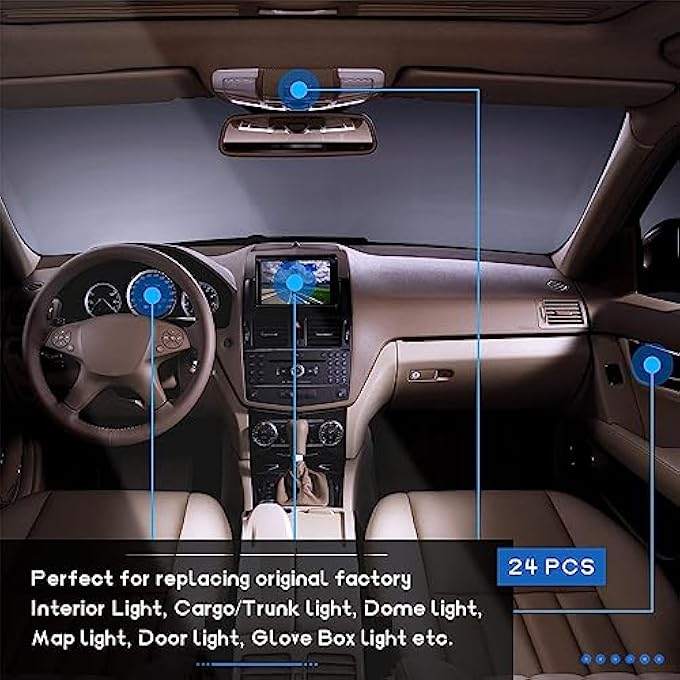 joyzzz Led Car Bulbs 24 Pieces Led Interior Replacement Bulbs Led Bulbs For Cars Kit Super Bright Dome Light Bulbs Car Interiors Dome Map Door Courtesy License Plate Lights T10 31Mm 42Mm - Image 4