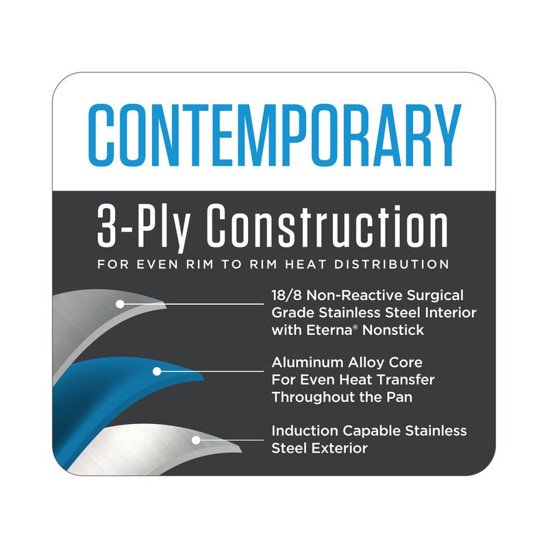 Viking Contemporary 3-Ply Non Stick Frying Pan, 10 Inch Stainless Steel Nonstick Fry Pan, 3 Liters, Silver - Image 5