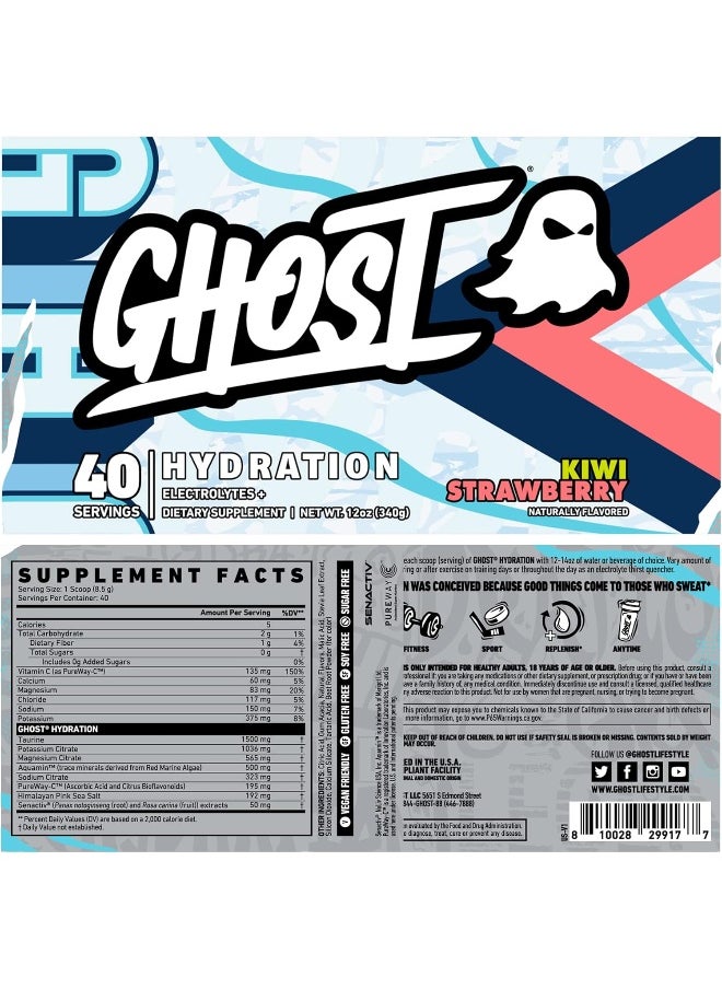 Ghost Hydration, Kiwi Strawberry, 40 Serv, Electrolyte Powder - Drink Mix Supplement With Magnesium, Potassium, Calcium, Vitamin C & Taurine For Energy & Endurance - Vegan, Free Of Soy, Sugar & Gluten  - Image 2