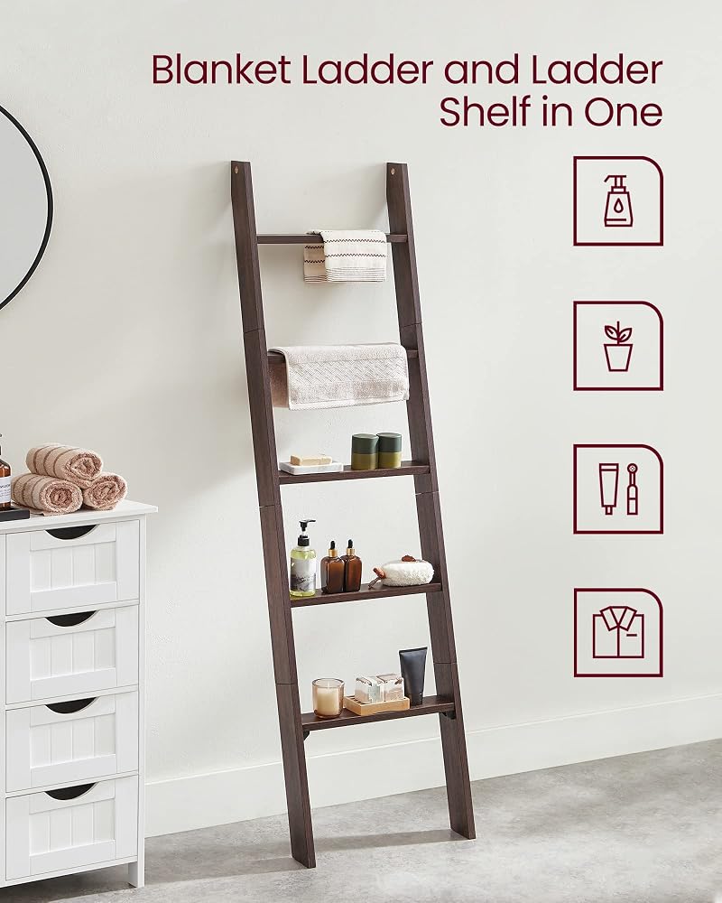 VASAGLE Blanket Ladder Decorative Farmhouse for The Living Room, 5-Tier Ladder Shelf, Ladder Rack for Storage and Decor, Maroon Brown ULLS018T51 - Image 3