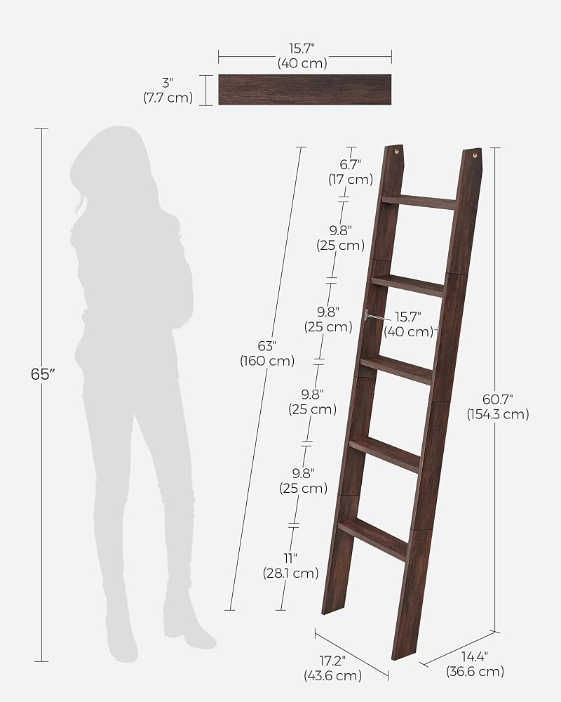 VASAGLE Blanket Ladder Decorative Farmhouse for The Living Room, 5-Tier Ladder Shelf, Ladder Rack for Storage and Decor, Maroon Brown ULLS018T51 - Image 1