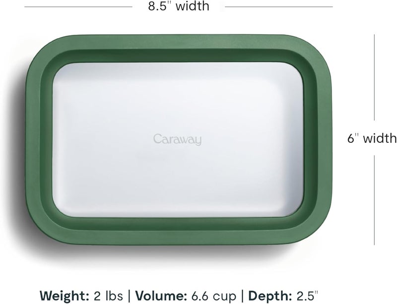 CARAWAY 6.6 Cup Glass Food Container, Ceramic Coated, Non-Toxic, Non-Stick, with Glass Lids, Dishwasher, Oven and Microwave Safe, Sage - Image 3