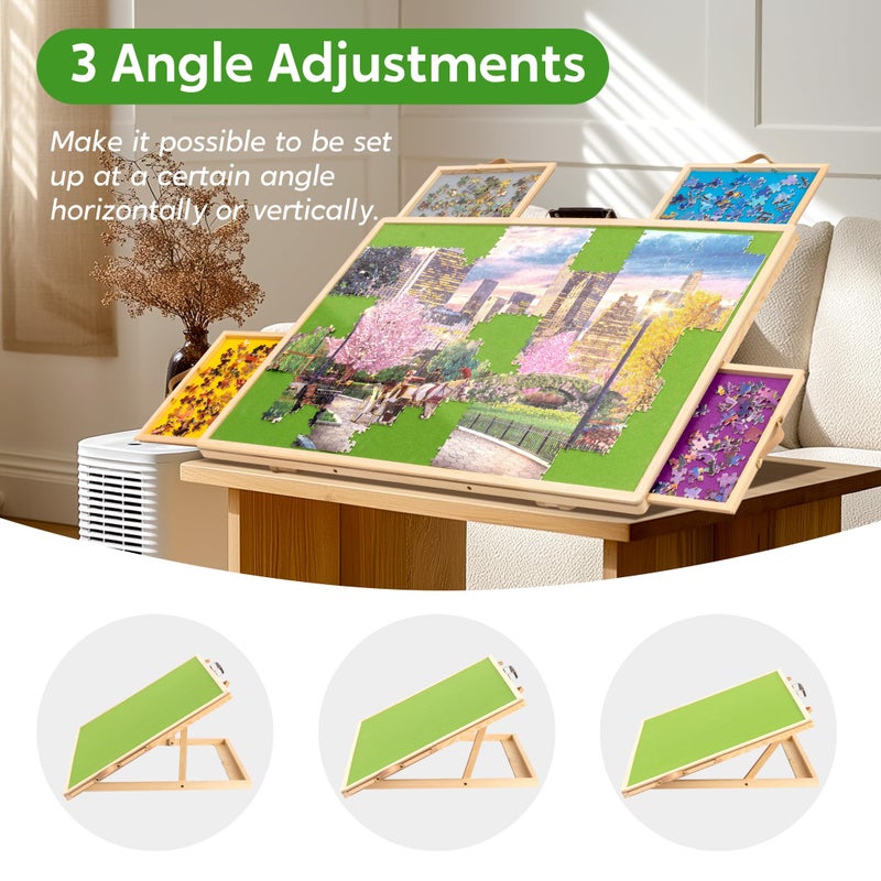 Tektalk Convertible Jigsaw Puzzle Board, Two-Way Use Adjustable Puzzle Table with Cover & 4 Colored Sorting Drawers, Tilting Wooden Plateau, for Up to 1000 Pieces - Green - Image 3