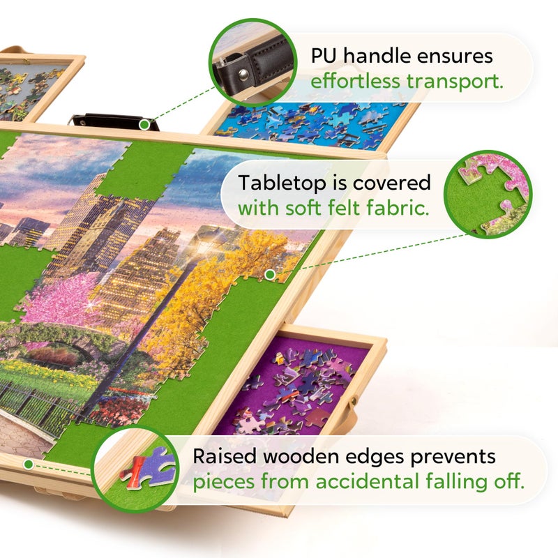 Tektalk Convertible Jigsaw Puzzle Board, Two-Way Use Adjustable Puzzle Table with Cover & 4 Colored Sorting Drawers, Tilting Wooden Plateau, for Up to 1000 Pieces - Green - Image 4