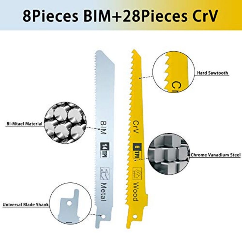 36 Pcs Reciprocating Saw Accessory for Wood Metal Plastic Sawzall Attachments Kit Compatible with DeWalt Bosch Makita Milwaukee Porter-Cable Ryobi Ridgid Skil Craftsman - Image 4