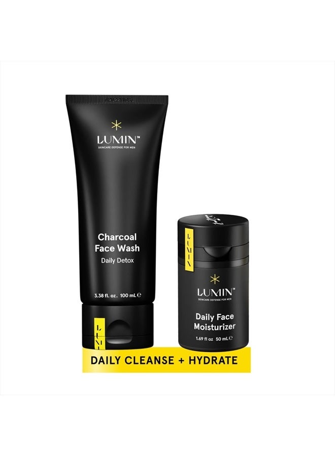 LUMIN Dynamic Duo - Skin Care kit for Men - Includes: Charcoal Face Wash Daily Detox & Daily Face Moisturizer,Suitable for all skin types, Daily Use, Two Month Supply  - Image 1