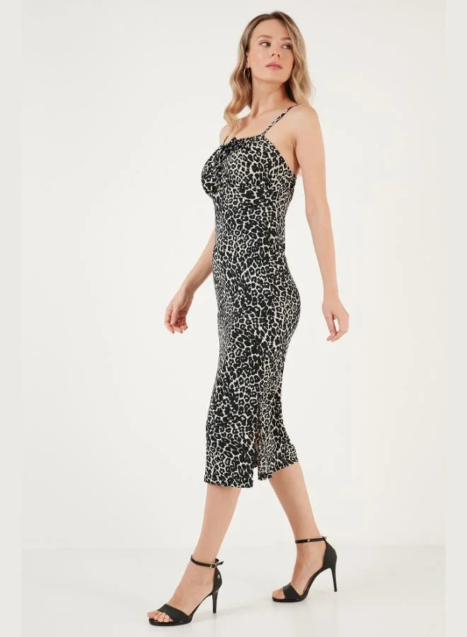 Lela Lela Front Gathered Strappy Slit Fitted Midi Dress Women's Dress 5865362