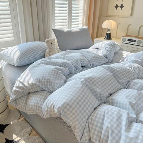 Nayoroom Gingham Duvet Cover King Size Blue White Plaid Checkered Comforter Cover Grid Farmhouse Bedding Set 3 Pcs Soft Breathable Washed Microfiber Gifts for Women Men - Image 2