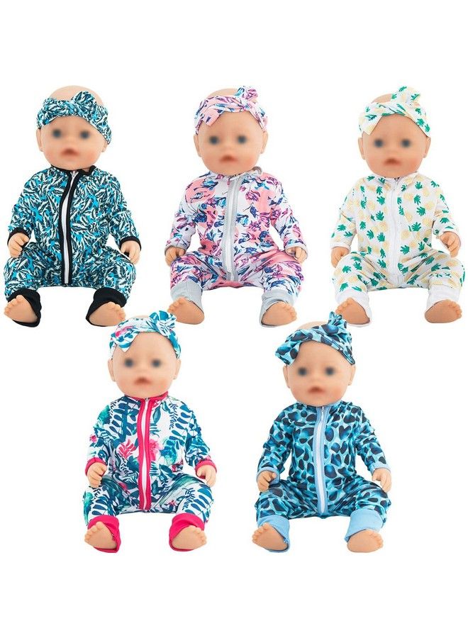 SOTOGO 5 Sets Doll Clothes Outfits Jumpsuits With 5 Headbands For 14 To 17 Inch New Born Baby Doll 15 Inch Baby Doll And American 18 Inch Doll Clothes And Accessories - Image 1