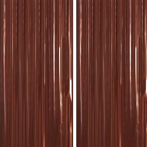 PartyWoo Foil Curtain 2 pcs 33x66 ft Metallic Brown Tinsel Foil Fringe Curtains Birthday Decorations Party Wedding Backdrop - Image 1
