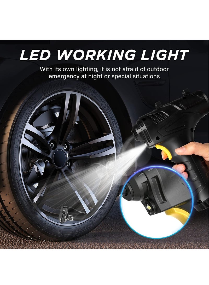 Generic Cordless Tyre Inflator Air Compressor, 12V USB Rechargeable Battery Portable Car Tyre Pump Handheld Electric Digital Tyre Pump with LED Light and 3 Nozzle Adaptors for Car Motorcycle Bicycle  - Image 5