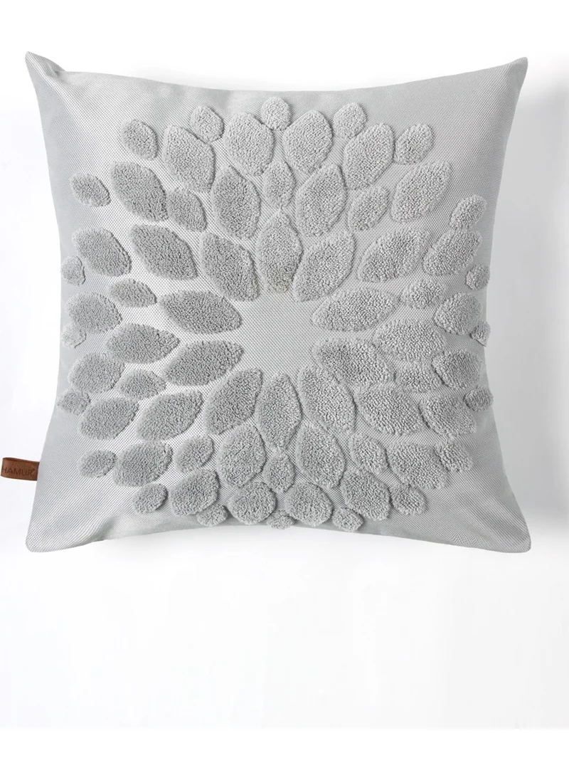 Hamur Dough Bohemian Special Design Punch Punch Pattern Square Decorative Throw Pillow Case Flower Gray