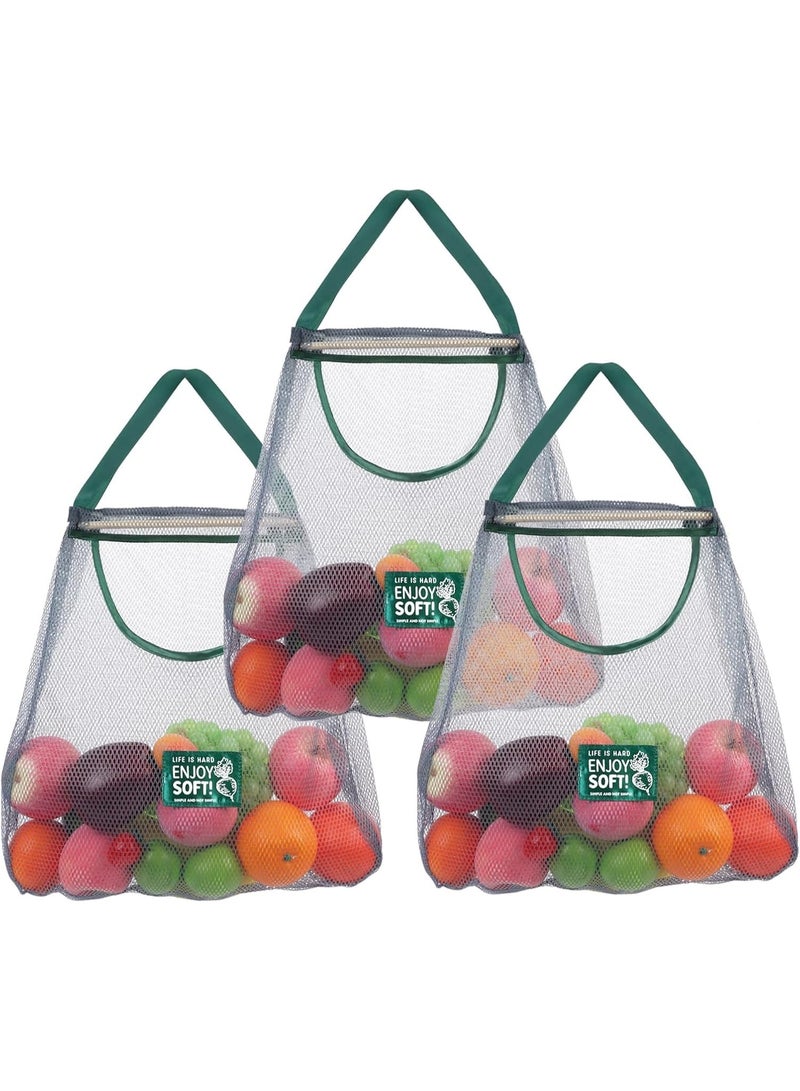 FALMER 3Pcs Hanging Net String Shopping Bags Reusable Grocery Mesh Bags – Durable, Foldable Polyester Mesh Tote for Fruits, Vegetables, and Food Products – Expandable, Breathable, Eco-Friendly String Bag – Portable and Tear-Resistant Green Produce Bag - Image 1