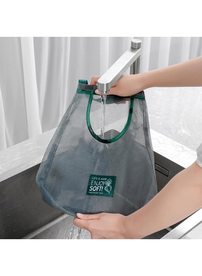 FALMER 3Pcs Hanging Net String Shopping Bags Reusable Grocery Mesh Bags – Durable, Foldable Polyester Mesh Tote for Fruits, Vegetables, and Food Products – Expandable, Breathable, Eco-Friendly String Bag – Portable and Tear-Resistant Green Produce Bag - Image 5