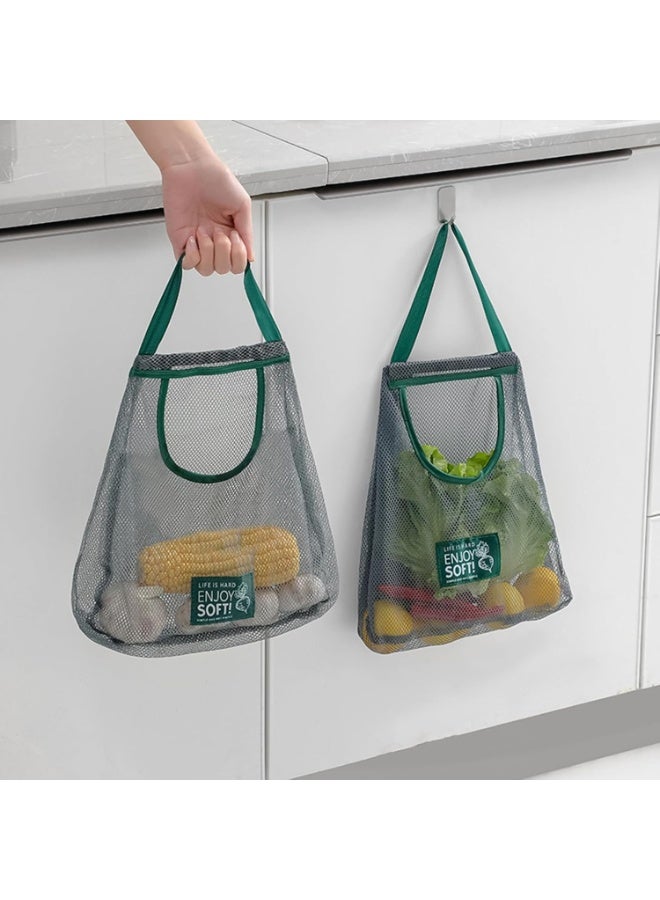 FALMER 3Pcs Hanging Net String Shopping Bags Reusable Grocery Mesh Bags – Durable, Foldable Polyester Mesh Tote for Fruits, Vegetables, and Food Products – Expandable, Breathable, Eco-Friendly String Bag – Portable and Tear-Resistant Green Produce Bag - Image 2