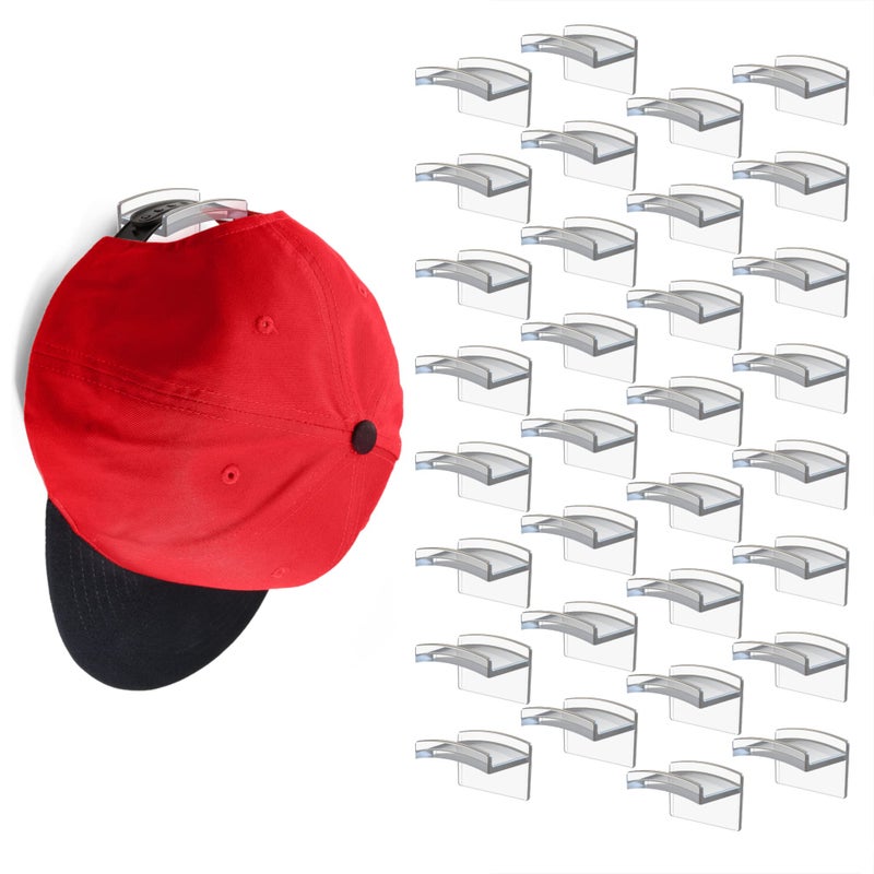 Modern JP Adhesive Hat Hooks for Wall 32Pack  Minimalist Hat Rack Design No Drilling Strong Hold Hat Hangers  USA Patented Clear