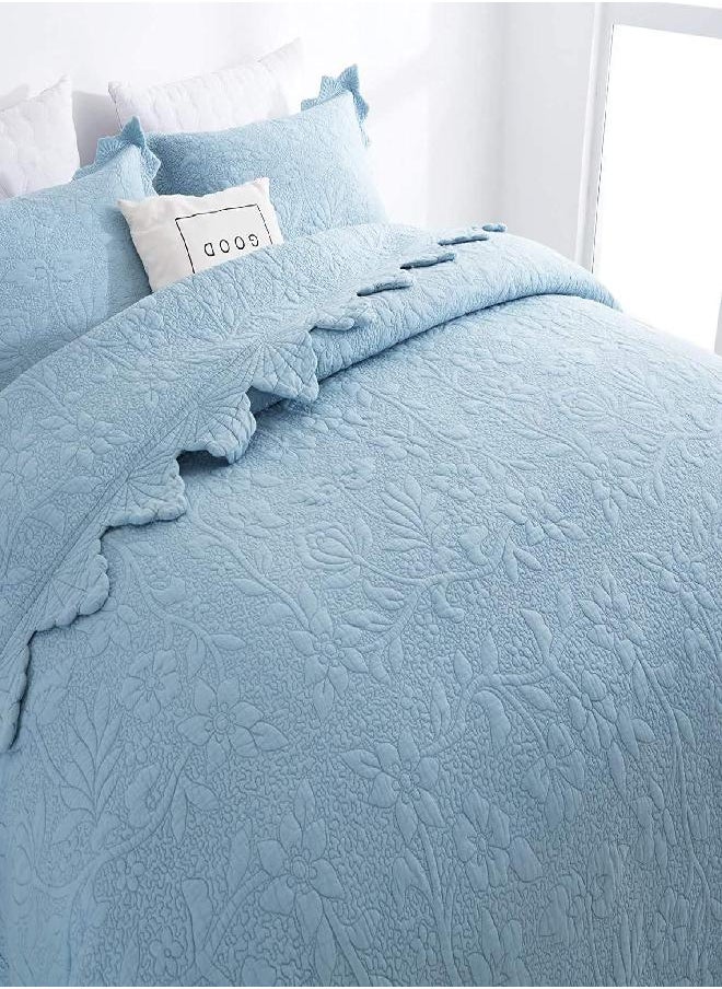 Brandream Brandream Luxury Bedding Quilt Set Queen Size Farmhouse Quilted Bedspread Coverlet Set Cotton Shabby Antique  - Image 2