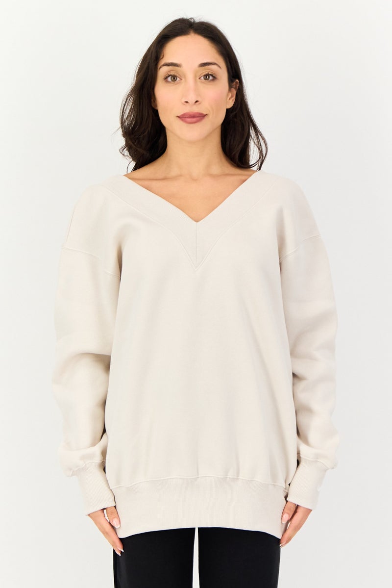 Nike ملابس رياضية نسائية بليزر طويل الأكمام في الهواء الطلق، أبيض فاتح - Image 1