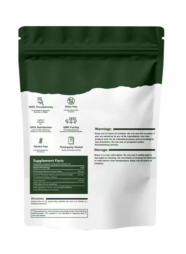 NAD High Purity NAD Supplement True NAD Plus Supplement Resveratrol for Anti-Aging, Energy, Focus DNA Repair and Boost NAD+ for Cellular Energy Metabolism 80 Capsules/Bag  - Image 2