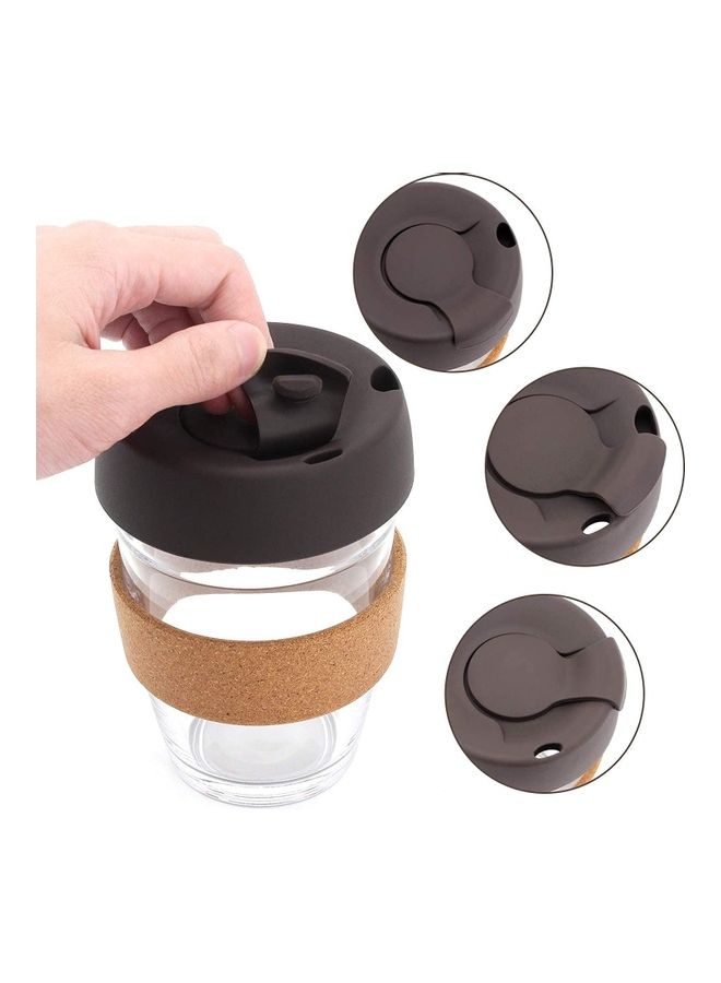 NIBEMINENT Coffee/Tea Cup with Lid and Anti-Scalding Cork Ring Clear/Black - Image 2