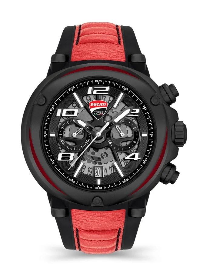 Ducati Corse Ducati Partenza Black And Red Silicon With Italian Leather Strap Upper Watch For Men Water Resistant 10 Atm - DTWGO0000201