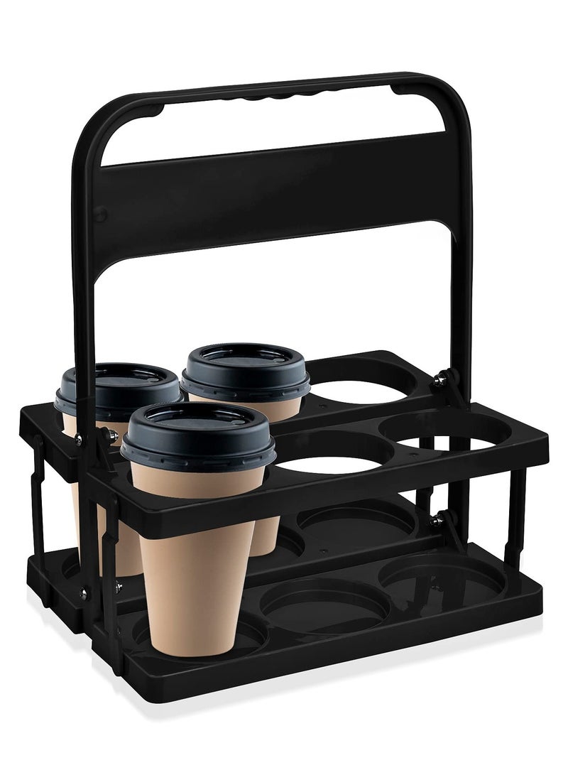 SYOSI Plastic Portable Cup Holder, Foldable Cup Holder with Handle, 6-Holes Drink Carrier Foldable (Black) - Image 1