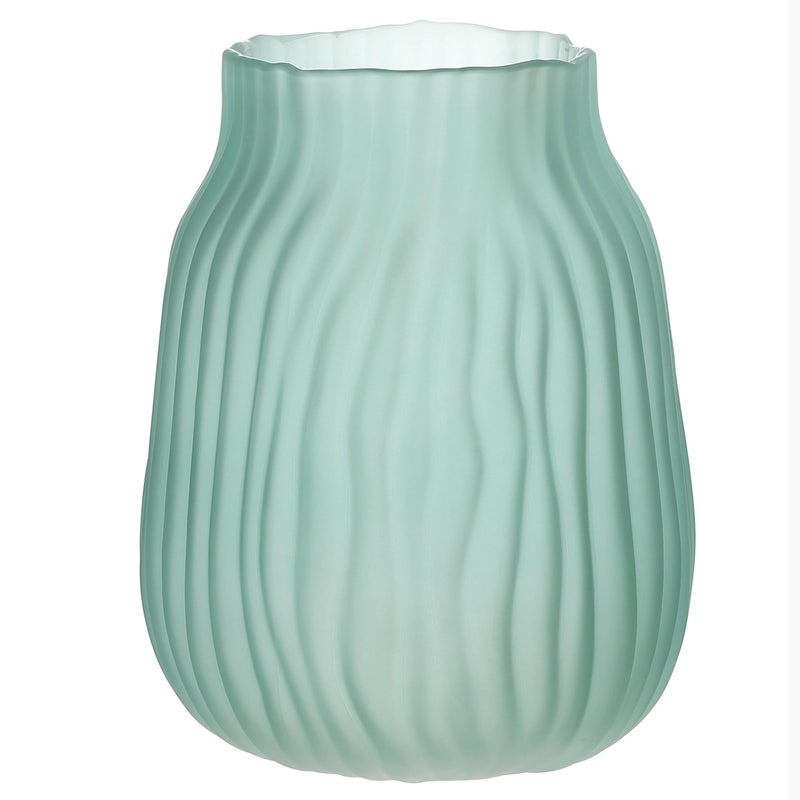 JAKY Global Modern Ribbed Glass Vase 8in Frosted Green Elegant Decorative Vases for Home Flowers Bouquet Arrangements  Centerpieces  Dinner Table Office Decor - Image 1